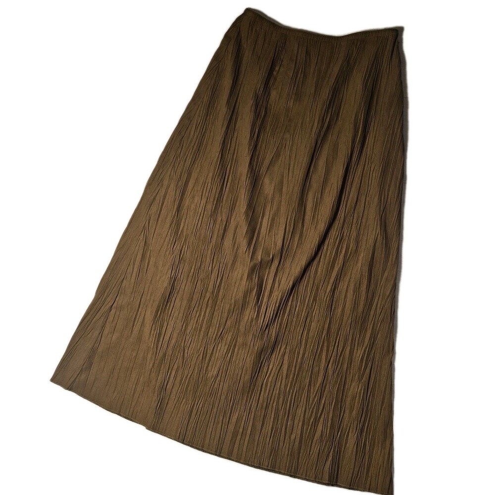 J Jill Satin Maxi Crinkle Skirt Brown Camel Size 6 Fairy Boho Western Peasant - Picture 2 of 10